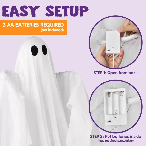 JOYIN Halloween Hanging Light up Ghost with Spooky Green LED Light 47 White Hanging Ghosts Halloween Hanging Decoration for Front Yard Patio Lawn Garden Party Decor Indoor OutdoorGreen Ghost