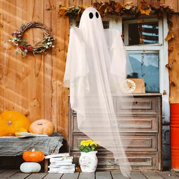 JOYIN Halloween Hanging Light up Ghost with Spooky Green LED Light 47 White Hanging Ghosts Halloween Hanging Decoration for Front Yard Patio Lawn Garden Party Decor Indoor OutdoorGreen Ghost
