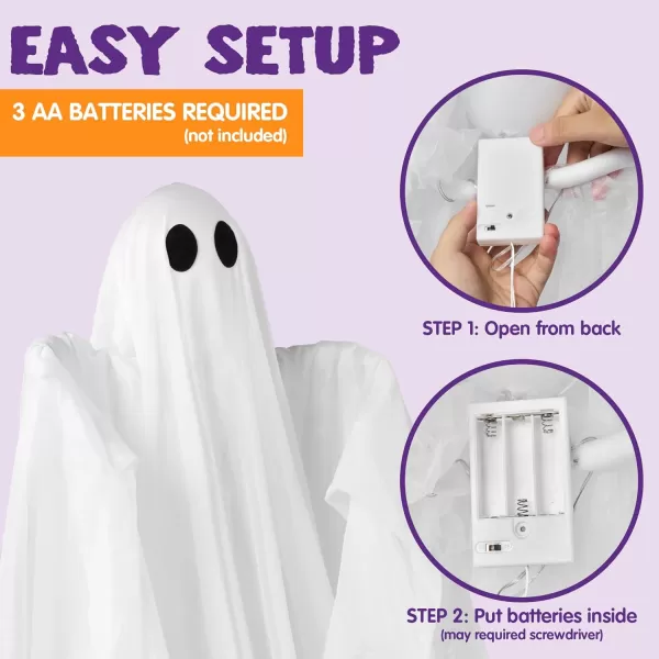 JOYIN Halloween Hanging Light up Ghost with Spooky Green LED Light 47 White Hanging Ghosts Halloween Hanging Decoration for Front Yard Patio Lawn Garden Party Decor Indoor OutdoorWarm White Ghost