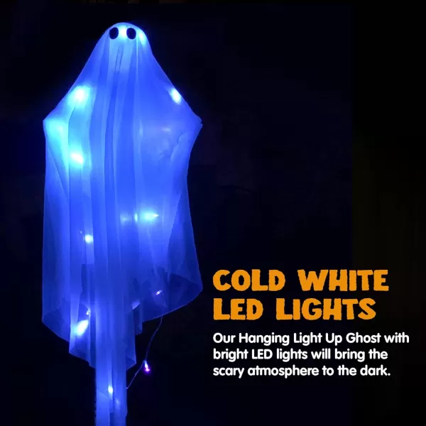 JOYIN Halloween Hanging Light up Ghost with Spooky Green LED Light 47 White Hanging Ghosts Halloween Hanging Decoration for Front Yard Patio Lawn Garden Party Decor Indoor OutdoorBlue Ghost