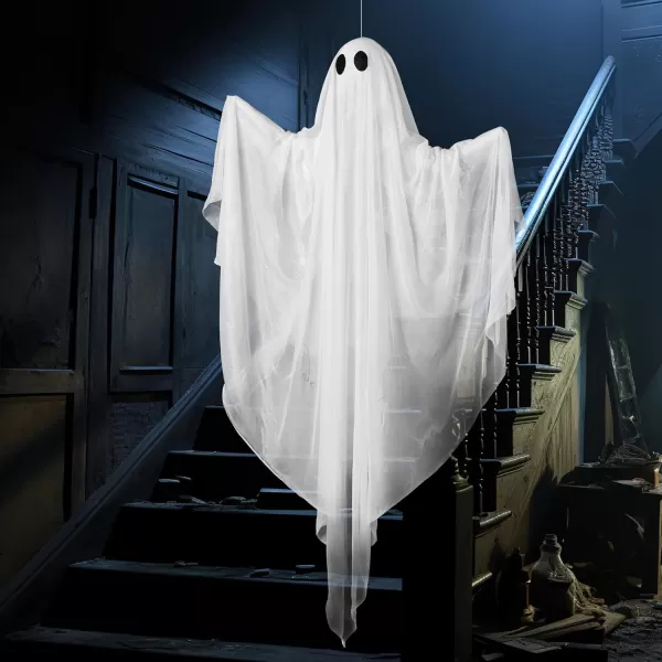 JOYIN Halloween Hanging Light up Ghost with Spooky Green LED Light 47 White Hanging Ghosts Halloween Hanging Decoration for Front Yard Patio Lawn Garden Party Decor Indoor OutdoorGreen Ghost