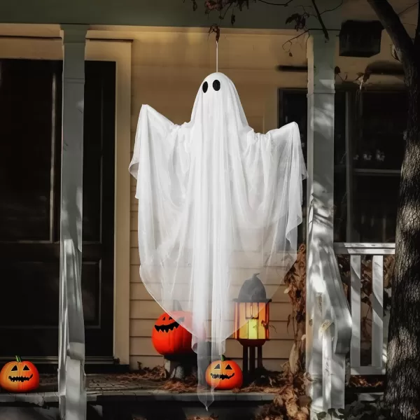 JOYIN Halloween Hanging Light up Ghost with Spooky Green LED Light 47 White Hanging Ghosts Halloween Hanging Decoration for Front Yard Patio Lawn Garden Party Decor Indoor OutdoorWarm White Ghost