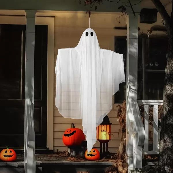 JOYIN Halloween Hanging Light up Ghost with Spooky Green LED Light 47 White Hanging Ghosts Halloween Hanging Decoration for Front Yard Patio Lawn Garden Party Decor Indoor OutdoorPurple Ghost