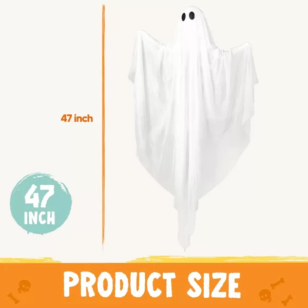 JOYIN Halloween Hanging Light up Ghost with Spooky Green LED Light 47 White Hanging Ghosts Halloween Hanging Decoration for Front Yard Patio Lawn Garden Party Decor Indoor OutdoorWhite Ghost
