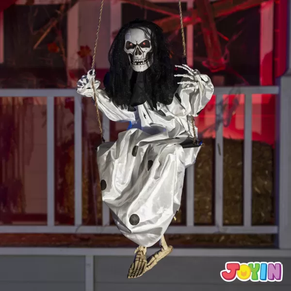 JOYIN Outdoor Halloween Decorations 2 Packs Hanging Ghosts Halloween Decor with Lighted Up Eyes 3ft Scary Grim Reaper Halloween Swinging Skeleton Flying Ghosts for Yard Patio Lawn Garden DcorBlack  White Skeleton