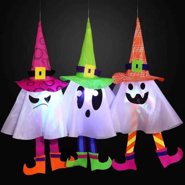 JOYIN 3 Packs 30 Halloween Decorations Outdoor Ghost LED Light Up Lantern Ghost Halloween Decor for Tree Front Yard Patio Lawn Garden Party Decoration