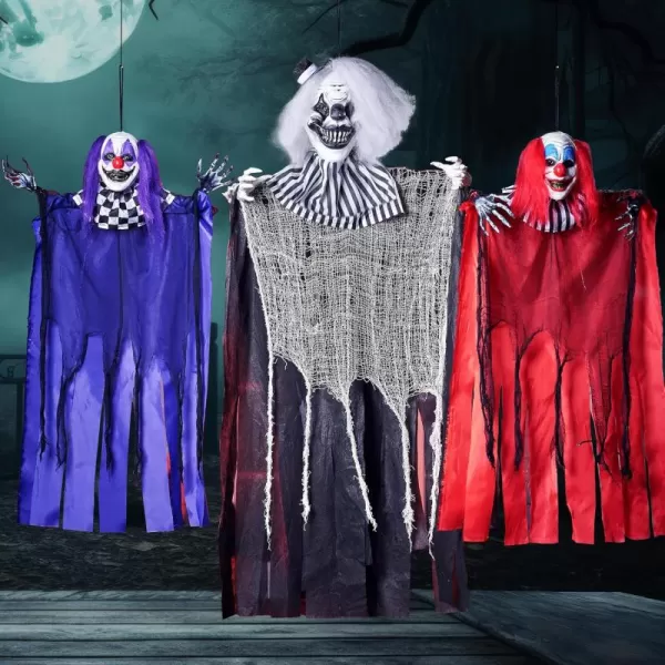 JOYIN 3 Pcs Hanging Clown Decor Halloween Decorations Outdoor Party Supplies Props Haunted House Front Porch Yard Garden Lawn Patio Scary Horror Life Size