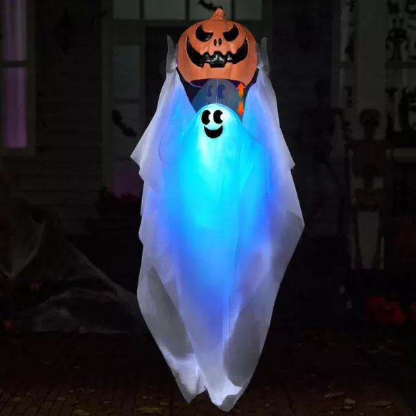 JOYIN 35quot Halloween Decorations Outdoor Hanging Light Up Ghost Hanging HideandSeek Ghost with Blue LED Pumpkin Animated Ghost Sound Activated ampamp Motion Halloween Decor for Yard Lawn Prop Indoor