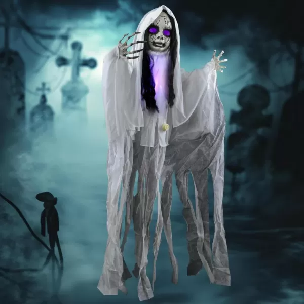 JOYIN 43quot Halloween Hanging Ghost Decoration Halloween Scary Hanging Ghost Girl with Lightup Head for Halloween Outdoor Yard Patio Decoration Halloween Haunted House Decorations