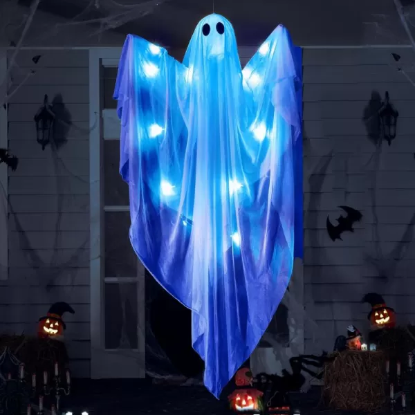 JOYIN Halloween Hanging Light up Ghost with Spooky Green LED Light 47 White Hanging Ghosts Halloween Hanging Decoration for Front Yard Patio Lawn Garden Party Decor Indoor OutdoorBlue Ghost