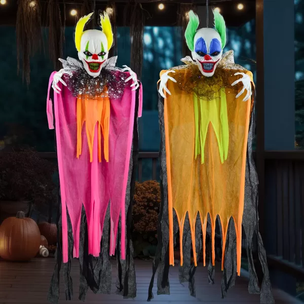 JOYIN 2 Pcs 354 Hanging Clown Halloween Decorations Outdoor Decor Scary Creepy Clown Decor Party Supplies Light Up Eyes Haunted House Front Porch Door Yard Garden Lawn Life Size