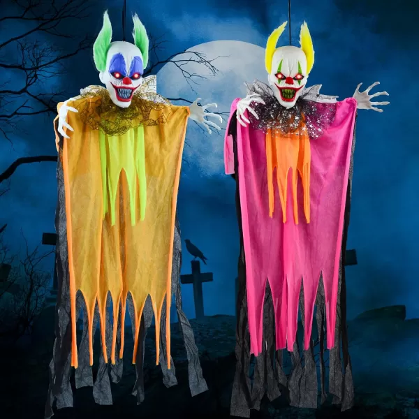 JOYIN 2 Pcs 354 Hanging Clown Halloween Decorations Outdoor Decor Scary Creepy Clown Decor Party Supplies Light Up Eyes Haunted House Front Porch Door Yard Garden Lawn Life Size