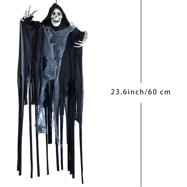 JOYIN 236 2 Pack Halloween Hanging Grim Reapers Decorations Outdoor Halloween Hanging Ghosts with LED Eyes Creepy Sounds and Shaking Motion for Halloween Indoor Outdoor Yard Holiday Decor