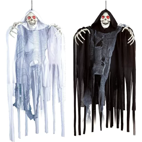 JOYIN 236 2 Pack Halloween Hanging Grim Reapers Decorations Outdoor Halloween Hanging Ghosts with LED Eyes Creepy Sounds and Shaking Motion for Halloween Indoor Outdoor Yard Holiday Decor
