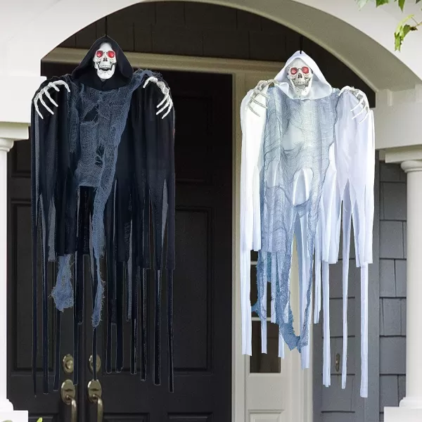 JOYIN 236 2 Pack Halloween Hanging Grim Reapers Decorations Outdoor Halloween Hanging Ghosts with LED Eyes Creepy Sounds and Shaking Motion for Halloween Indoor Outdoor Yard Holiday Decor