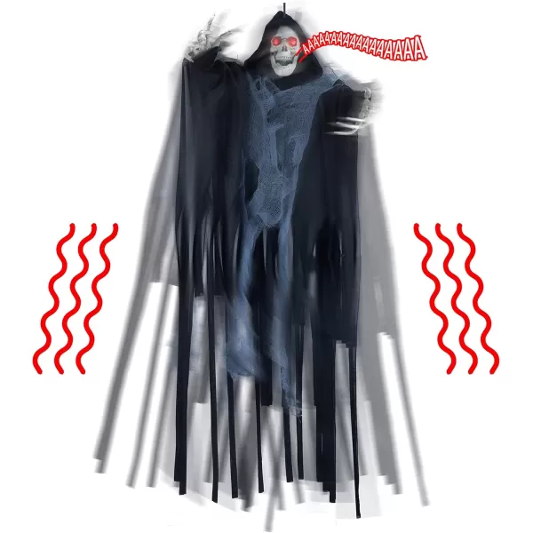 JOYIN 236 2 Pack Halloween Hanging Grim Reapers Decorations Outdoor Halloween Hanging Ghosts with LED Eyes Creepy Sounds and Shaking Motion for Halloween Indoor Outdoor Yard Holiday Decor