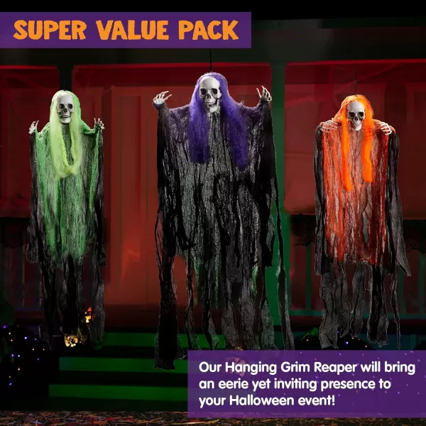 JOYIN 3 Pack Halloween Hanging Grim Reapers Decorations 353 Halloween Skeleton Ghost Decorations Halloween Hanging Decoration for Haunted House Prop Dcor Best Halloween Outdoor Indoor Decor