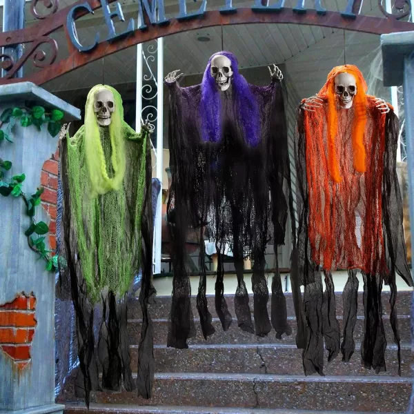 JOYIN 3 Pack Halloween Hanging Grim Reapers Decorations 353 Halloween Skeleton Ghost Decorations Halloween Hanging Decoration for Haunted House Prop Dcor Best Halloween Outdoor Indoor Decor
