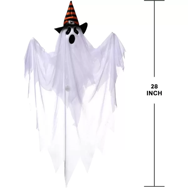 JOYIN 3 Pcs 28 Halloween Decorations Outdoor Light Up Hanging Ghost Halloween Ghost Decor with Witch Hats and Spooky Red Eyes for Halloween Tree Yard Lawn Patio Decorations Party Dcor