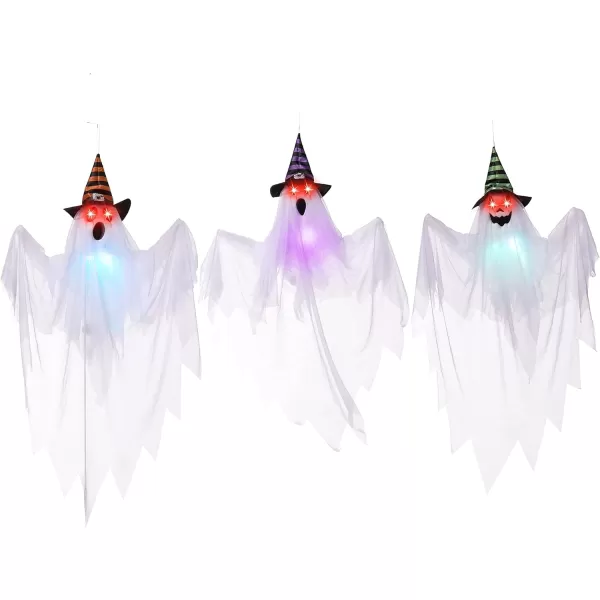 JOYIN 3 Pcs 28 Halloween Decorations Outdoor Light Up Hanging Ghost Halloween Ghost Decor with Witch Hats and Spooky Red Eyes for Halloween Tree Yard Lawn Patio Decorations Party Dcor