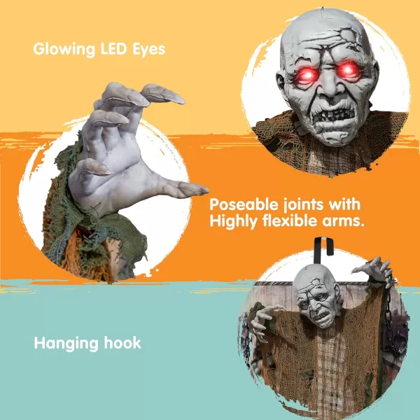 JOYIN 30quot Halloween Animatronics Decoration Outdoor Zombie Ghost Halloween Hanging Ghost with Creepy Sound Animated Halloween Decors Zombie Door Cover Prop Halloween Party Supplies for Lawn Garden