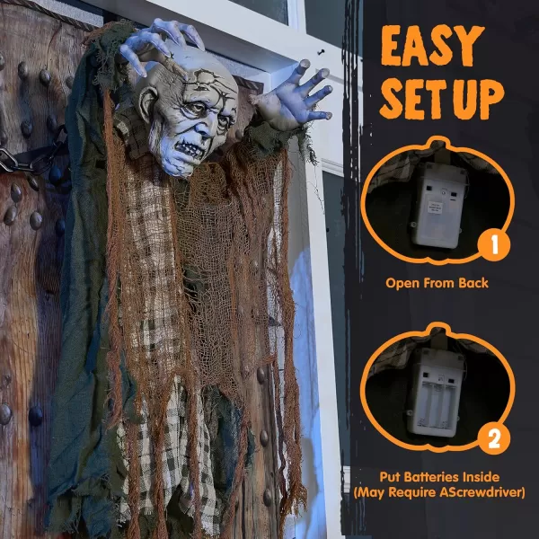 JOYIN 30quot Halloween Animatronics Decoration Outdoor Zombie Ghost Halloween Hanging Ghost with Creepy Sound Animated Halloween Decors Zombie Door Cover Prop Halloween Party Supplies for Lawn Garden