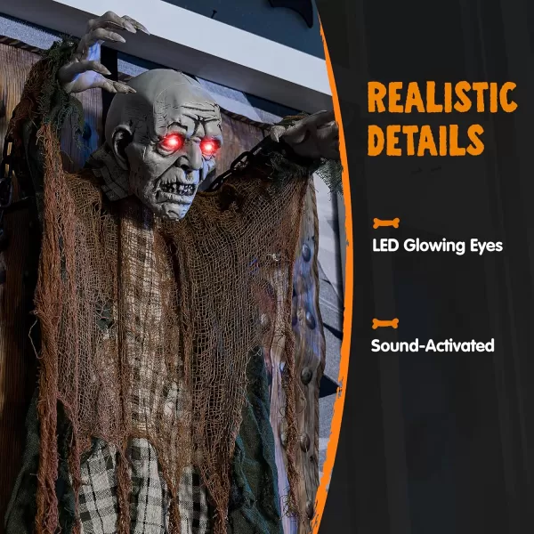 JOYIN 30quot Halloween Animatronics Decoration Outdoor Zombie Ghost Halloween Hanging Ghost with Creepy Sound Animated Halloween Decors Zombie Door Cover Prop Halloween Party Supplies for Lawn Garden