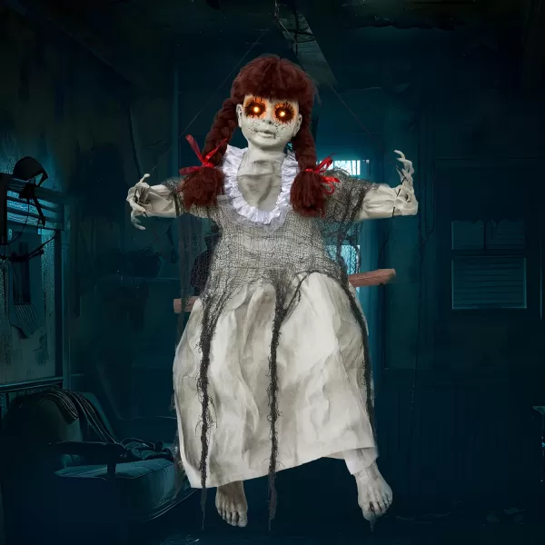 JOYIN 31quot Animatronic Halloween Decorations Hanging Clown Sound Activated Hanging Ghost with Light Up Eyes Scary Sound and Moving Body Halloween Party Supplies for Props Lawn Yard PatioDoll