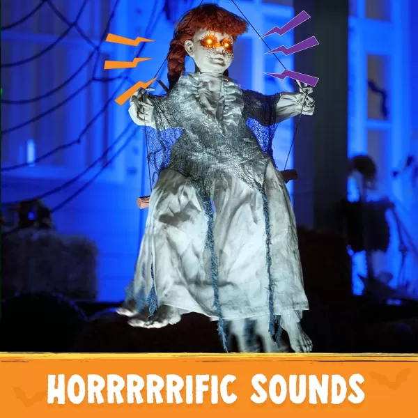 JOYIN 31quot Animatronic Halloween Decorations Hanging Clown Sound Activated Hanging Ghost with Light Up Eyes Scary Sound and Moving Body Halloween Party Supplies for Props Lawn Yard PatioDoll
