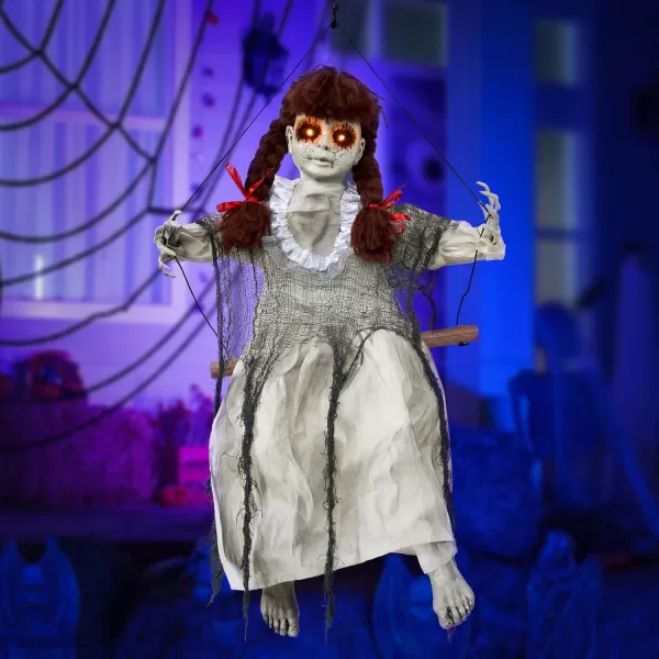 JOYIN 31quot Animatronic Halloween Decorations Hanging Clown Sound Activated Hanging Ghost with Light Up Eyes Scary Sound and Moving Body Halloween Party Supplies for Props Lawn Yard PatioDoll
