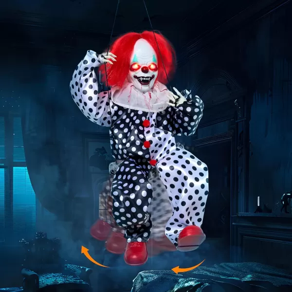 JOYIN 31quot Animatronic Halloween Decorations Hanging Clown Sound Activated Hanging Ghost with Light Up Eyes Scary Sound and Moving Body Halloween Party Supplies for Props Lawn Yard PatioClown
