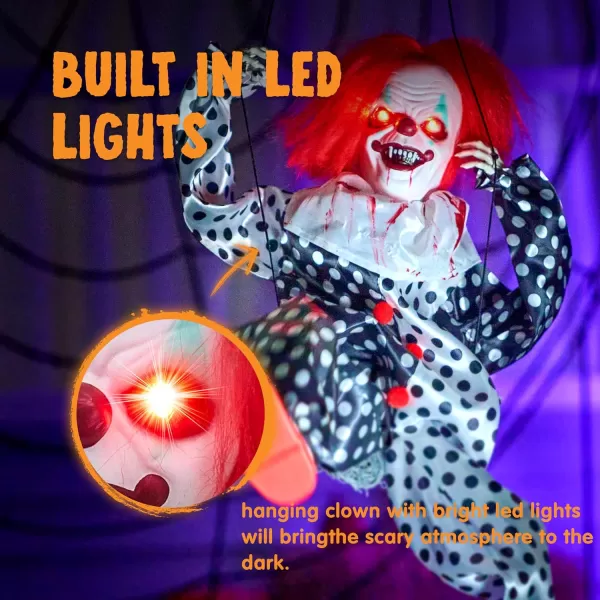 JOYIN 31quot Animatronic Halloween Decorations Hanging Clown Sound Activated Hanging Ghost with Light Up Eyes Scary Sound and Moving Body Halloween Party Supplies for Props Lawn Yard PatioClown