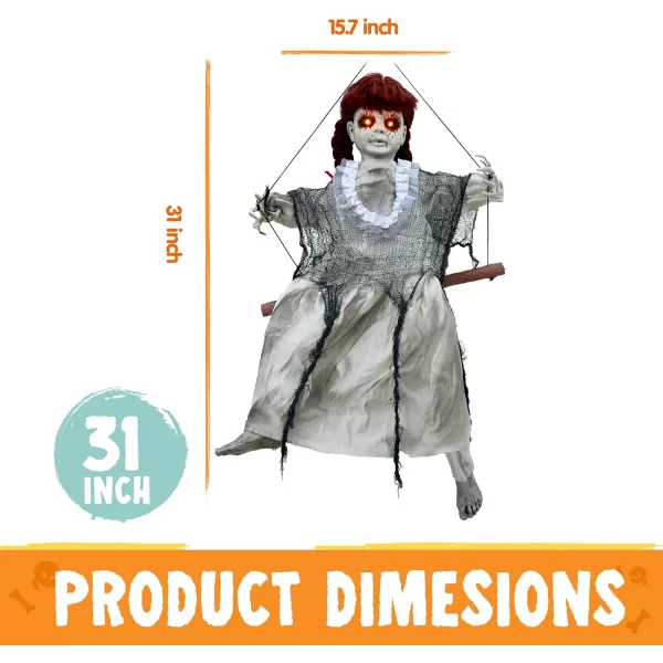 JOYIN 31quot Animatronic Halloween Decorations Hanging Clown Sound Activated Hanging Ghost with Light Up Eyes Scary Sound and Moving Body Halloween Party Supplies for Props Lawn Yard PatioDoll