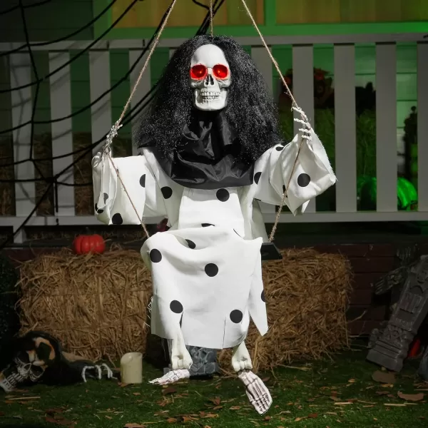 JOYIN 31quot Animatronic Halloween Decorations Hanging Clown Sound Activated Hanging Ghost with Light Up Eyes Scary Sound and Moving Body Halloween Party Supplies for Props Lawn Yard PatioSkeleton