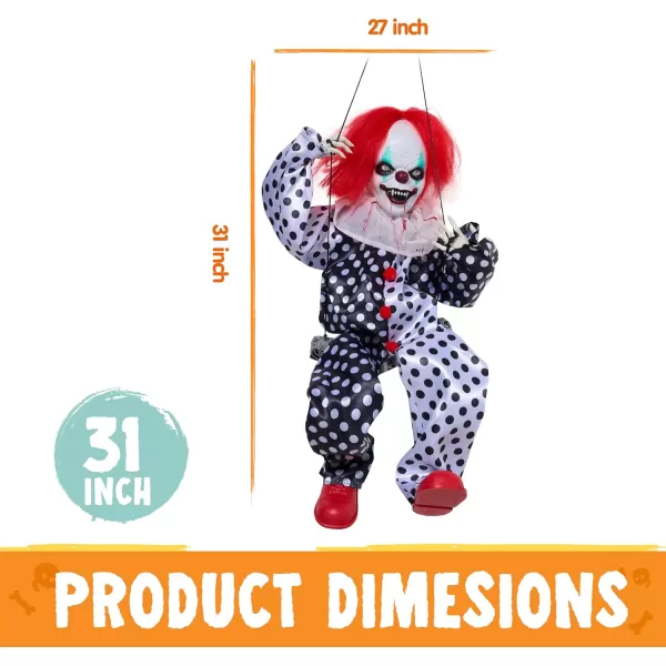 JOYIN 31quot Animatronic Halloween Decorations Hanging Clown Sound Activated Hanging Ghost with Light Up Eyes Scary Sound and Moving Body Halloween Party Supplies for Props Lawn Yard PatioClown