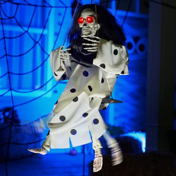 JOYIN 31quot Animatronic Halloween Decorations Hanging Clown Sound Activated Hanging Ghost with Light Up Eyes Scary Sound and Moving Body Halloween Party Supplies for Props Lawn Yard PatioSkeleton