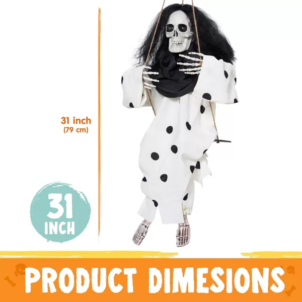 JOYIN 31quot Animatronic Halloween Decorations Hanging Clown Sound Activated Hanging Ghost with Light Up Eyes Scary Sound and Moving Body Halloween Party Supplies for Props Lawn Yard PatioSkeleton