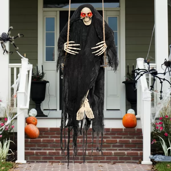 JOYIN 36quot Hanging Grim Reaper Outdoor Halloween Decoration Button Battery Operated Skeleton Halloween Decor with Light Up Eyes for Halloween Decorations Clearance Haunted House Prop Party SuppliesGrim Reaper