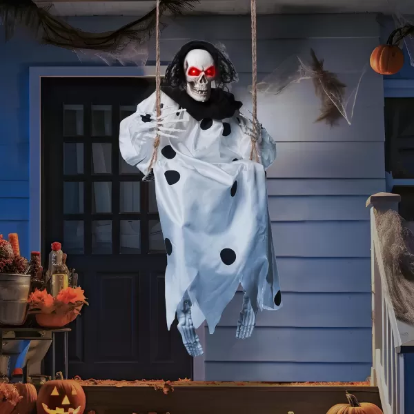 JOYIN 36quot Hanging Grim Reaper Outdoor Halloween Decoration Button Battery Operated Skeleton Halloween Decor with Light Up Eyes for Halloween Decorations Clearance Haunted House Prop Party SuppliesClown