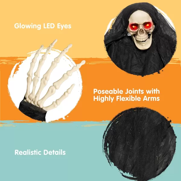 JOYIN 36quot Hanging Grim Reaper Outdoor Halloween Decoration Button Battery Operated Skeleton Halloween Decor with Light Up Eyes for Halloween Decorations Clearance Haunted House Prop Party SuppliesGrim Reaper