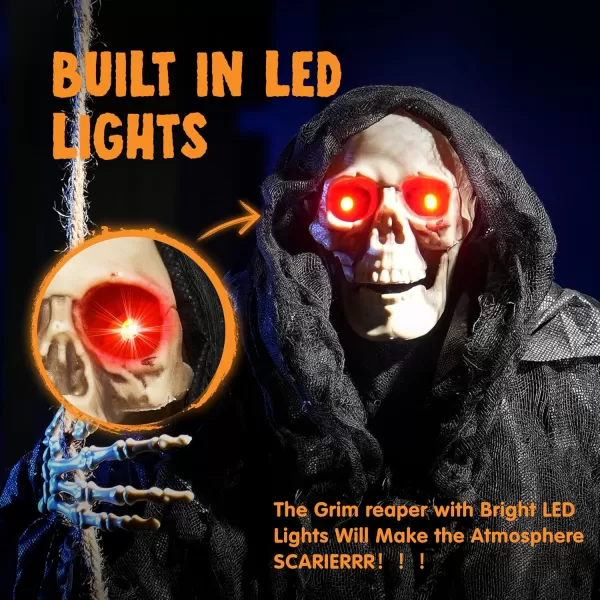 JOYIN 36quot Hanging Grim Reaper Outdoor Halloween Decoration Button Battery Operated Skeleton Halloween Decor with Light Up Eyes for Halloween Decorations Clearance Haunted House Prop Party SuppliesGrim Reaper