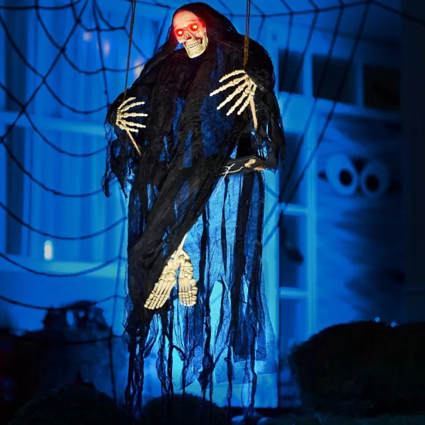 JOYIN 36quot Hanging Grim Reaper Outdoor Halloween Decoration Button Battery Operated Skeleton Halloween Decor with Light Up Eyes for Halloween Decorations Clearance Haunted House Prop Party SuppliesGrim Reaper