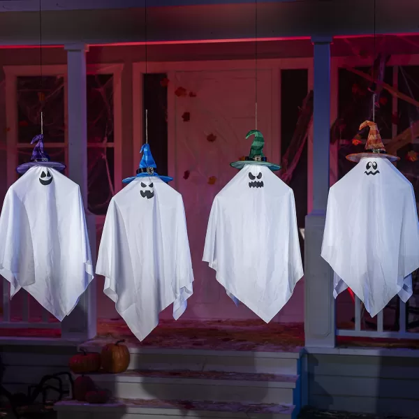 JOYIN 4 Pack 275 Halloween Hanging Ghosts Decoration Cute Flying Ghosts with Witch Hat for Front Yard Patio Lawn Garden Party Dcor and Holiday DecorationsHalloween Party Dcor