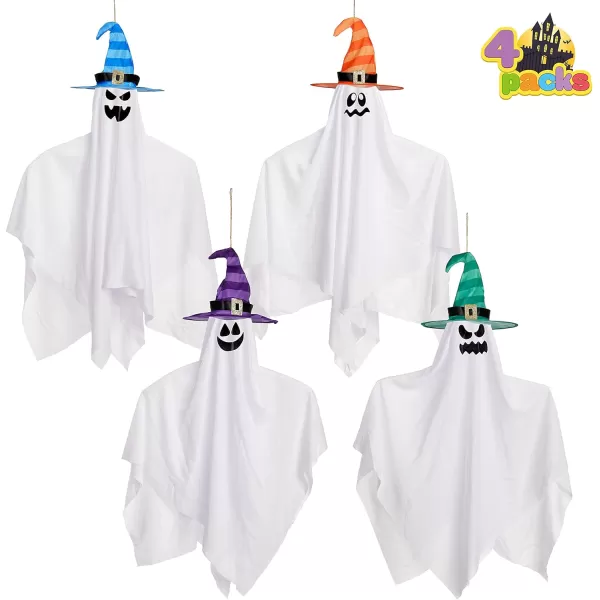 JOYIN 4 Pack 275 Halloween Hanging Ghosts Decoration Cute Flying Ghosts with Witch Hat for Front Yard Patio Lawn Garden Party Dcor and Holiday DecorationsHalloween Party Dcor