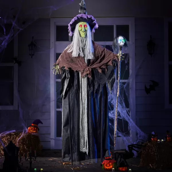 JOYIN 59 Talking Witch Decor Halloween Decorations Outdoor Light Up Skull Skeleton Wand Hanging Witch Front Porch Door Haunted House Party Supplies Sound Activated