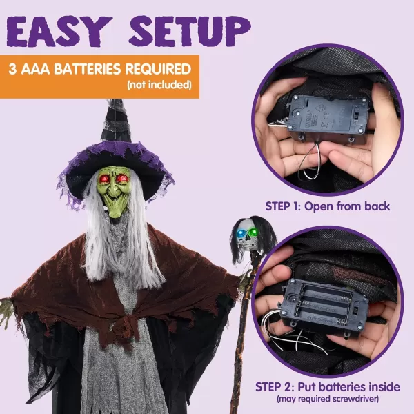 JOYIN 59 Talking Witch Decor Halloween Decorations Outdoor Light Up Skull Skeleton Wand Hanging Witch Front Porch Door Haunted House Party Supplies Sound Activated