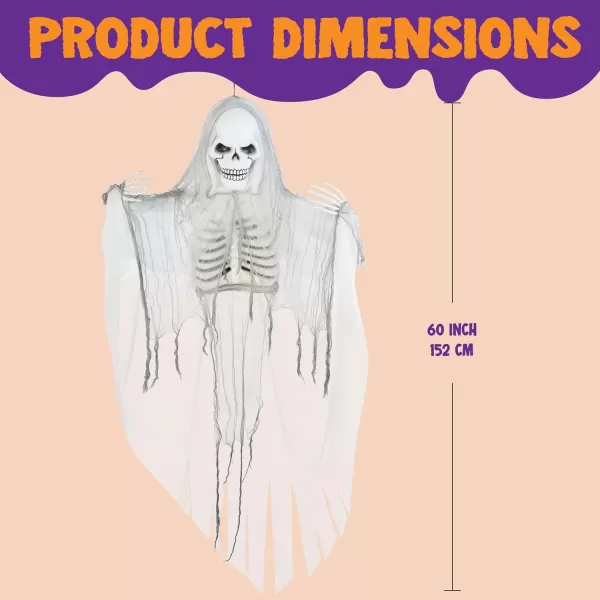 JOYIN 60quot Halloween Hanging Grim Reaper Sound Activated Lightup Talking Hanging Skeleton for Halloween Indoor Outdoor Decoration Haunted House Prop Lawn Decorations