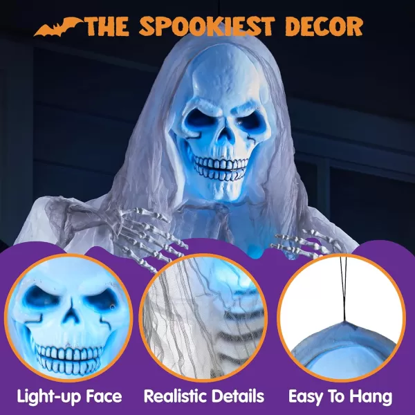 JOYIN 60quot Halloween Hanging Grim Reaper Sound Activated Lightup Talking Hanging Skeleton for Halloween Indoor Outdoor Decoration Haunted House Prop Lawn Decorations