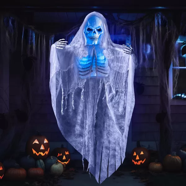 JOYIN 60quot Halloween Hanging Grim Reaper Sound Activated Lightup Talking Hanging Skeleton for Halloween Indoor Outdoor Decoration Haunted House Prop Lawn Decorations