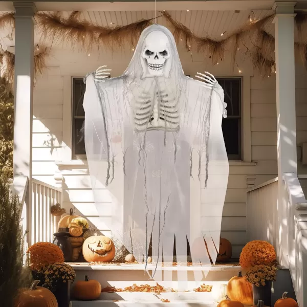 JOYIN 60quot Halloween Hanging Grim Reaper Sound Activated Lightup Talking Hanging Skeleton for Halloween Indoor Outdoor Decoration Haunted House Prop Lawn Decorations